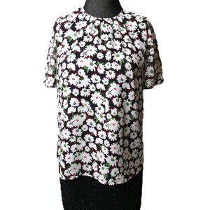 Chiffon Blouse Sz 4 Daisies Black Floral Short Sleeve French Connection Quality